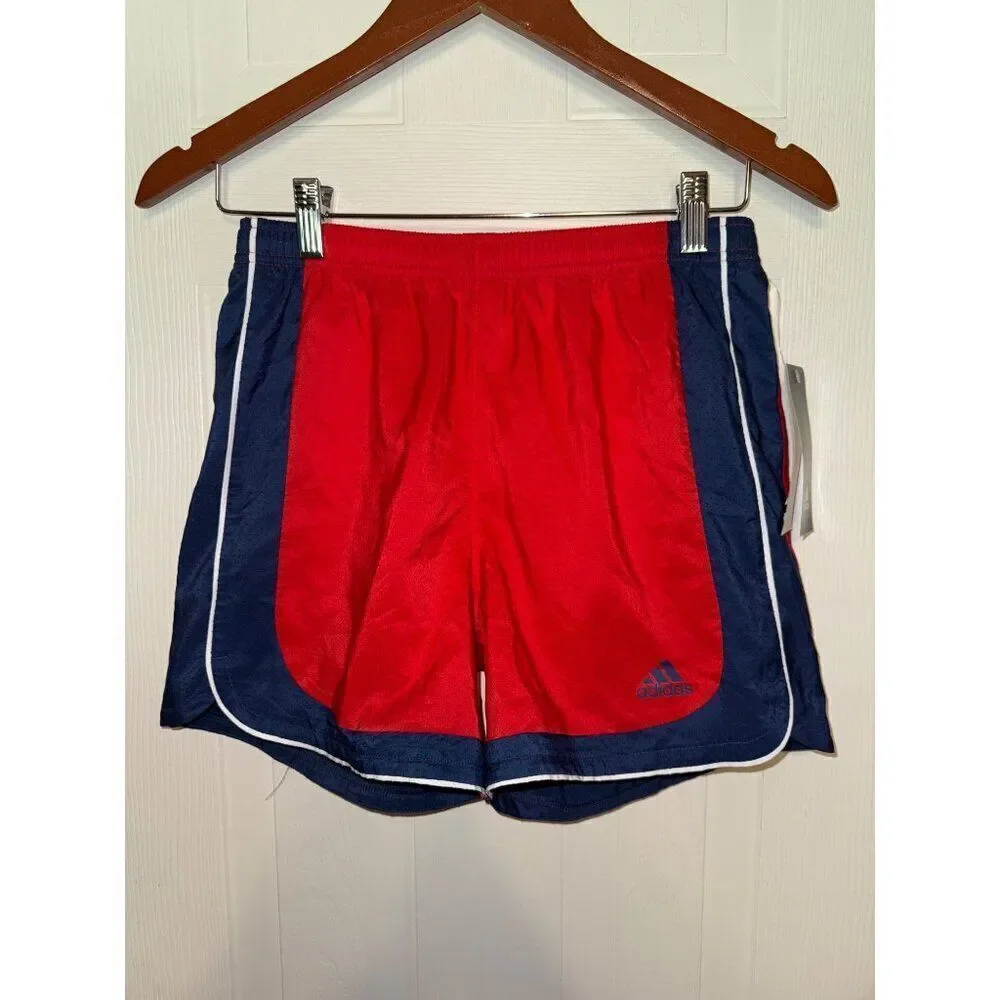 NWT Adidas Girls  Vivid Red & Navy Blue Woven Shorts‎ Size XL